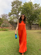 Mitaliwadhwa Orange Linen Frill Dress