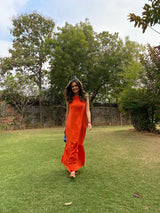 Mitaliwadhwa Orange Linen Frill Dress