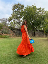 Mitaliwadhwa Orange Linen Frill Dress