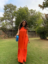 Mitaliwadhwa Orange Linen Frill Dress
