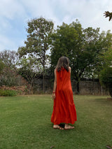 Mitaliwadhwa Orange Linen Frill Dress