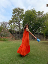 Mitaliwadhwa Orange Linen Frill Dress
