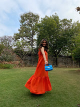 Mitaliwadhwa Orange Linen Frill Dress