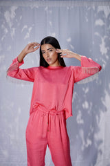 Mitaliwadhwa Peach Athleisure Set with Metallic Tassels