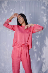 Mitaliwadhwa Peach Athleisure Set with Metallic Tassels