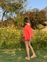 Mitaliwadhwa Peach kaftan & shorts set