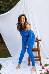 Mitaliwadhwa Velour off shoulder set BLUE