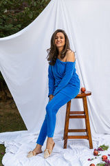 Mitaliwadhwa Velour off shoulder set BLUE