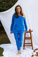 Mitaliwadhwa Velour off shoulder set BLUE