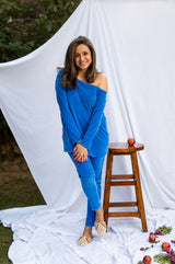 Mitaliwadhwa Velour off shoulder set BLUE