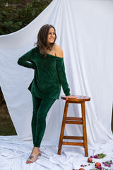 Mitaliwadhwa Velour off shoulder set BOTTLE GREEN
