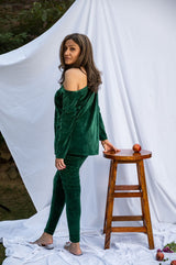 Mitaliwadhwa Velour off shoulder set BOTTLE GREEN