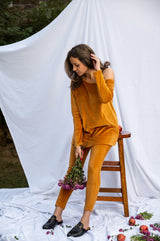 Mitaliwadhwa Velour off shoulder set MUSTARD