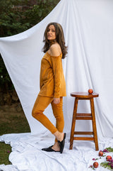 Mitaliwadhwa Velour off shoulder set MUSTARD