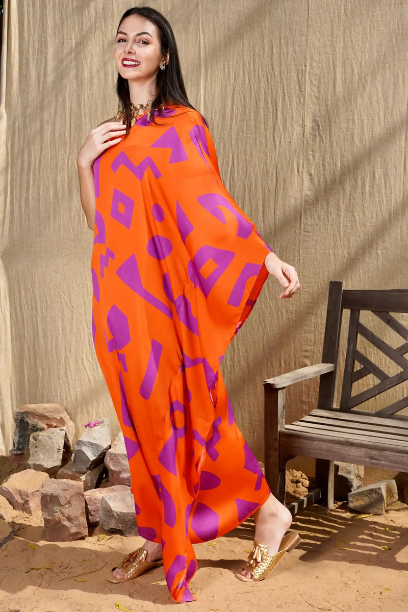 orange and purple one shoulder dress