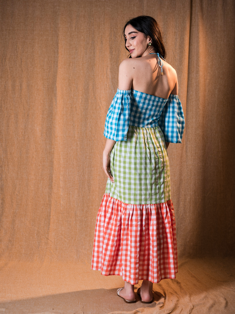 Multi coloured cotton halter dress