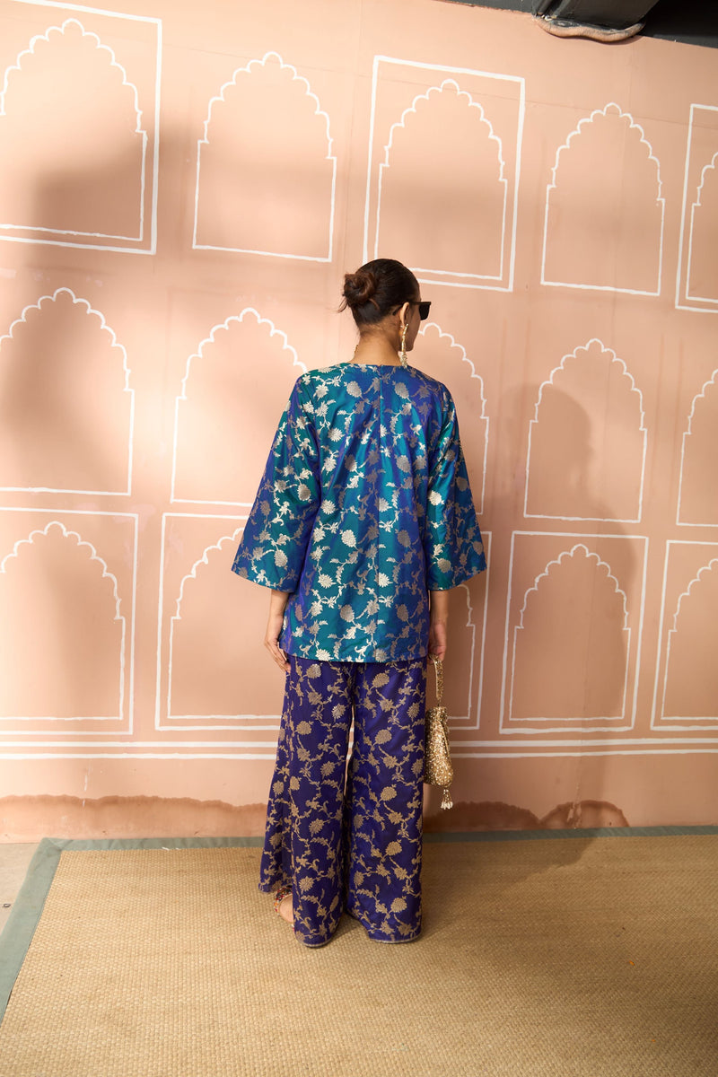 Banarasi Begum Tunic Set - Blue and Purple