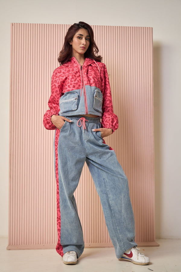 Daryl Denim Printed Co-ord Set - Pink & Blue