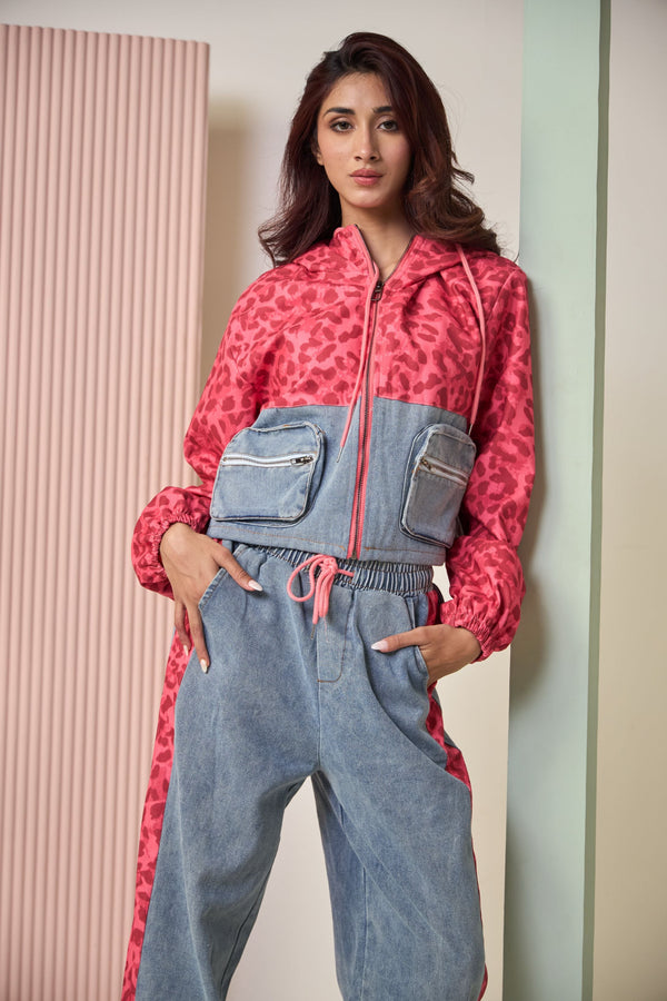 Daryl Denim Printed Co-ord Set - Pink & Blue