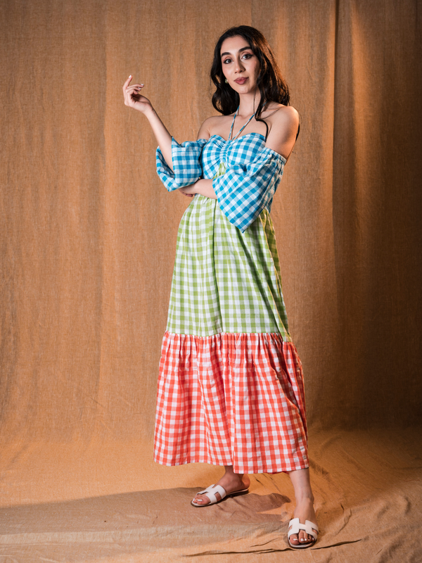 Multi coloured cotton halter dress