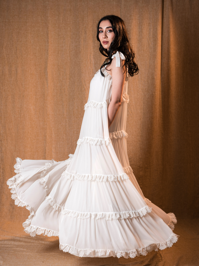 White flowy dress.