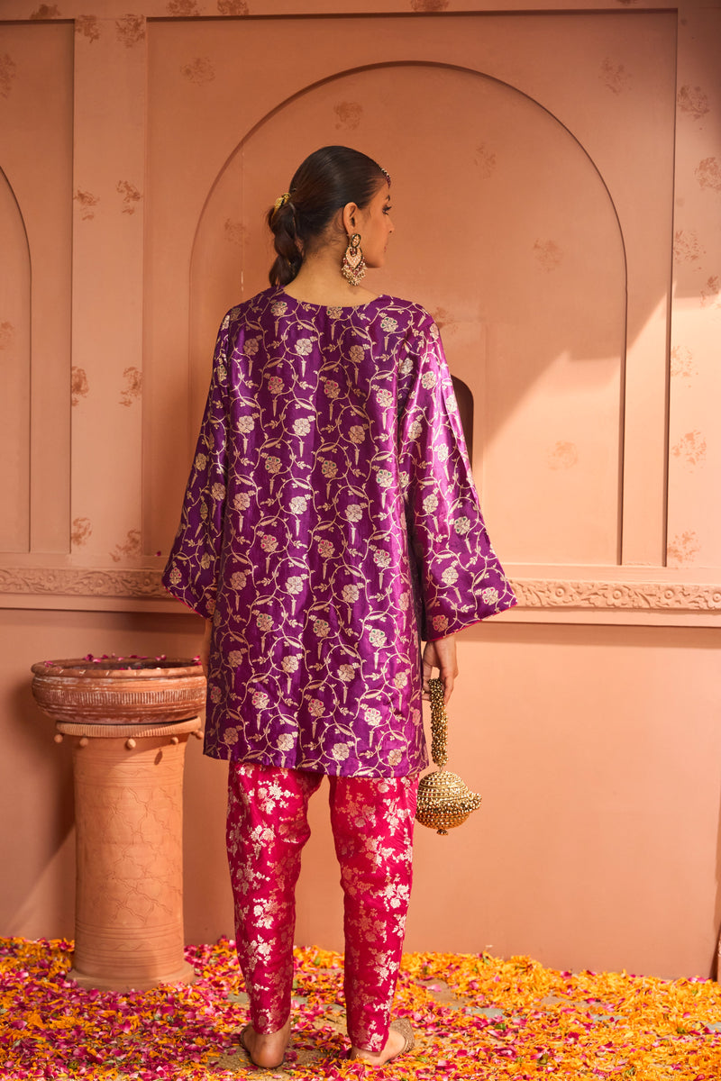 Banarasi Begum Tunic Set - Pink and Purple