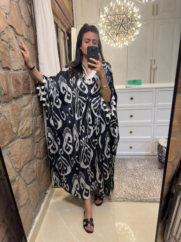 Black Ikat Kaftan Dress