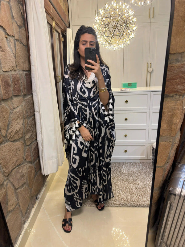 Black Ikat Kaftan Dress