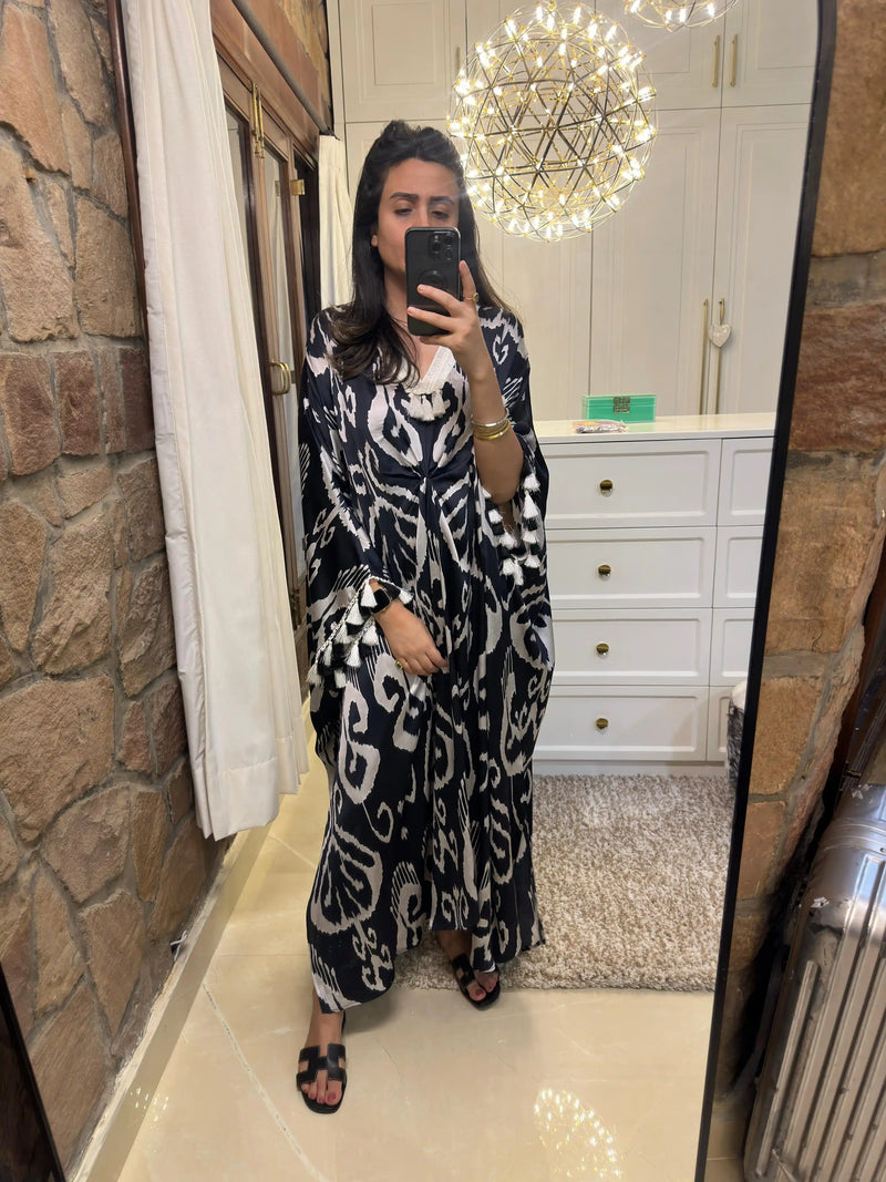 Black Ikat Kaftan Dress