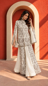 MW EMBROIDERY JACKET WITH SHARARA SET-IVORY