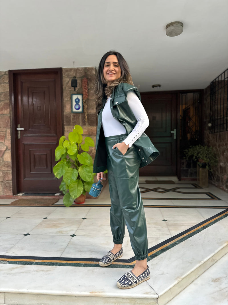 Green Faux Leather Co-ord Set