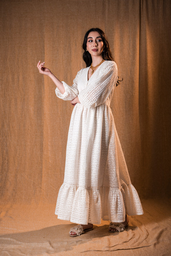 White cotton scallop dress