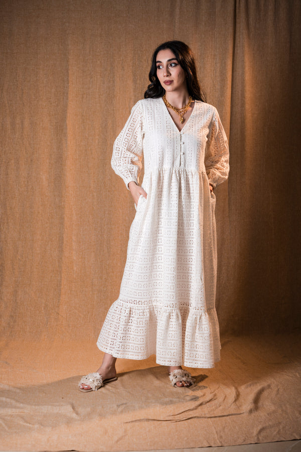White cotton scallop dress