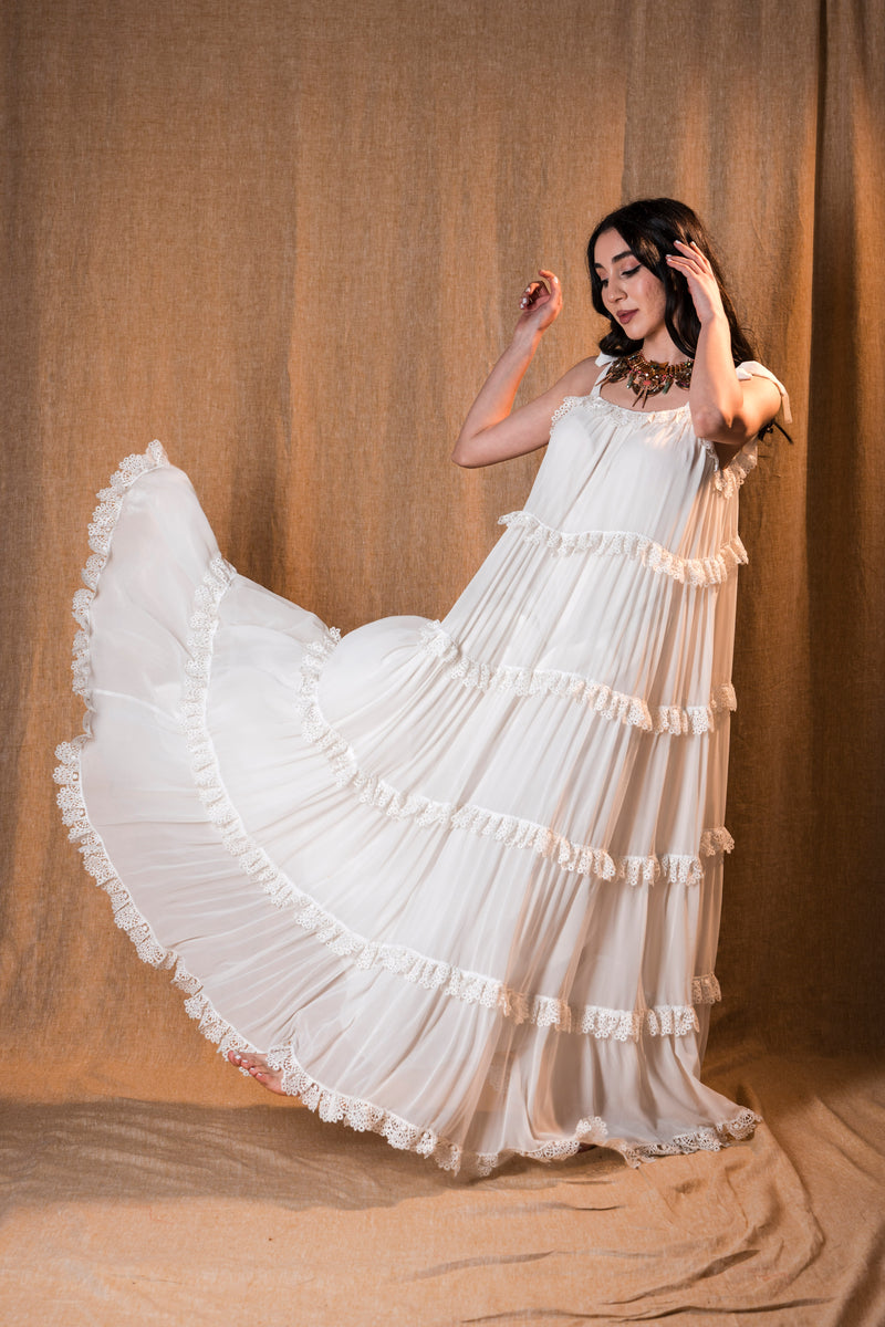 White flowy dress.
