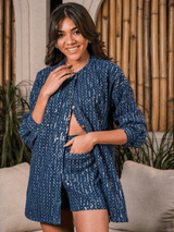 Mitaliwadhwa Blue Sequin Denim Shorts and Jacket set