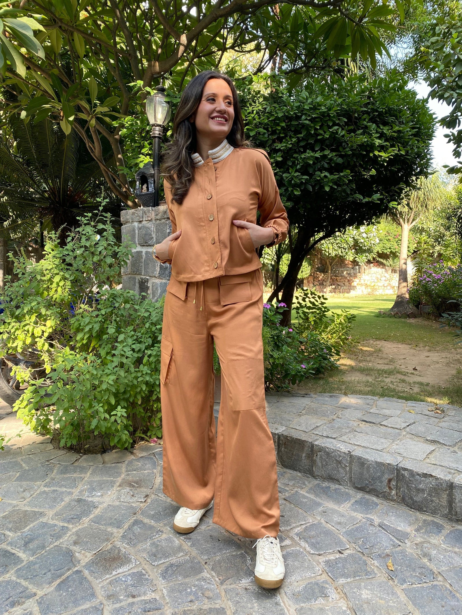 パンツ ZW COLLECTION CARGO TROUSERS, M, camel Camel-Wide-Leg-High-Rise-Cargo