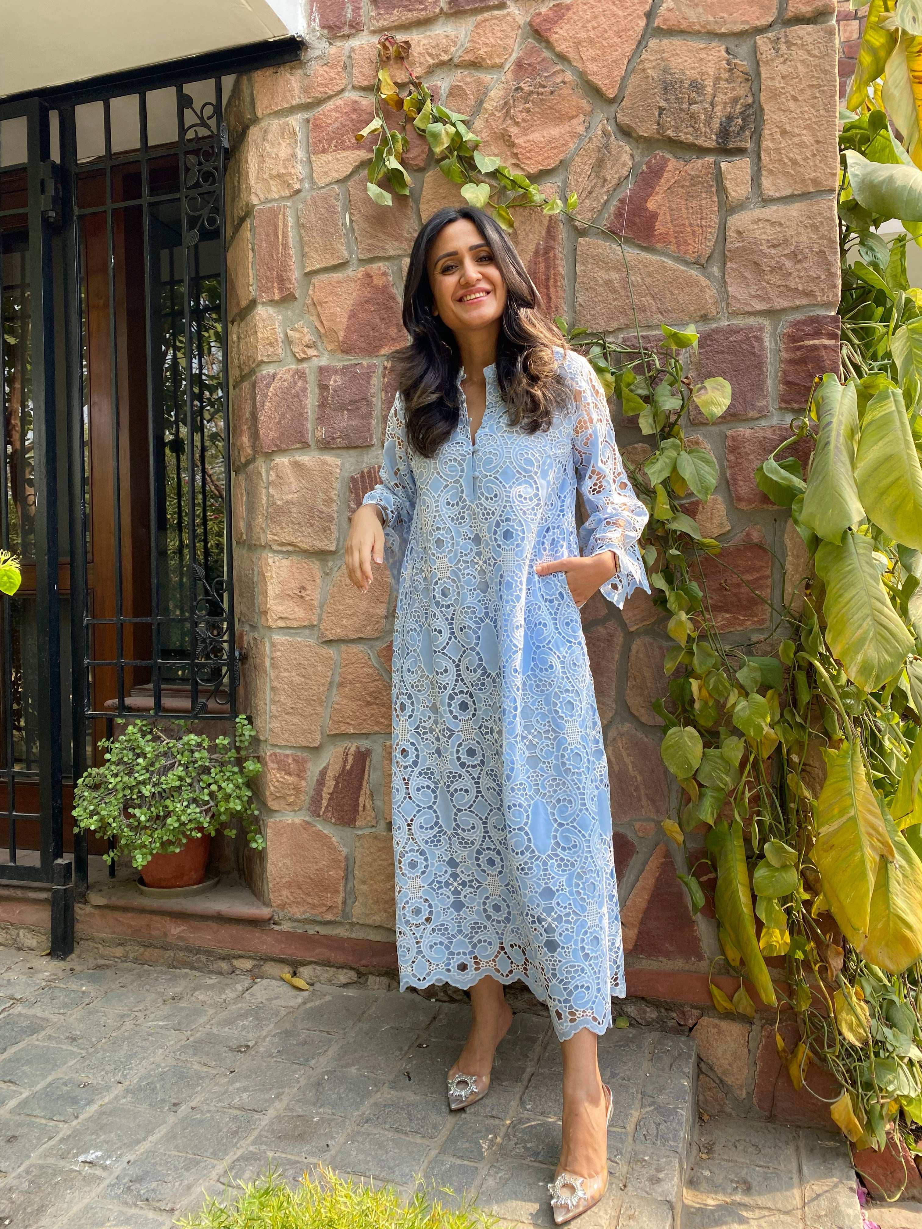 Light Blue Scallop Dress for Women