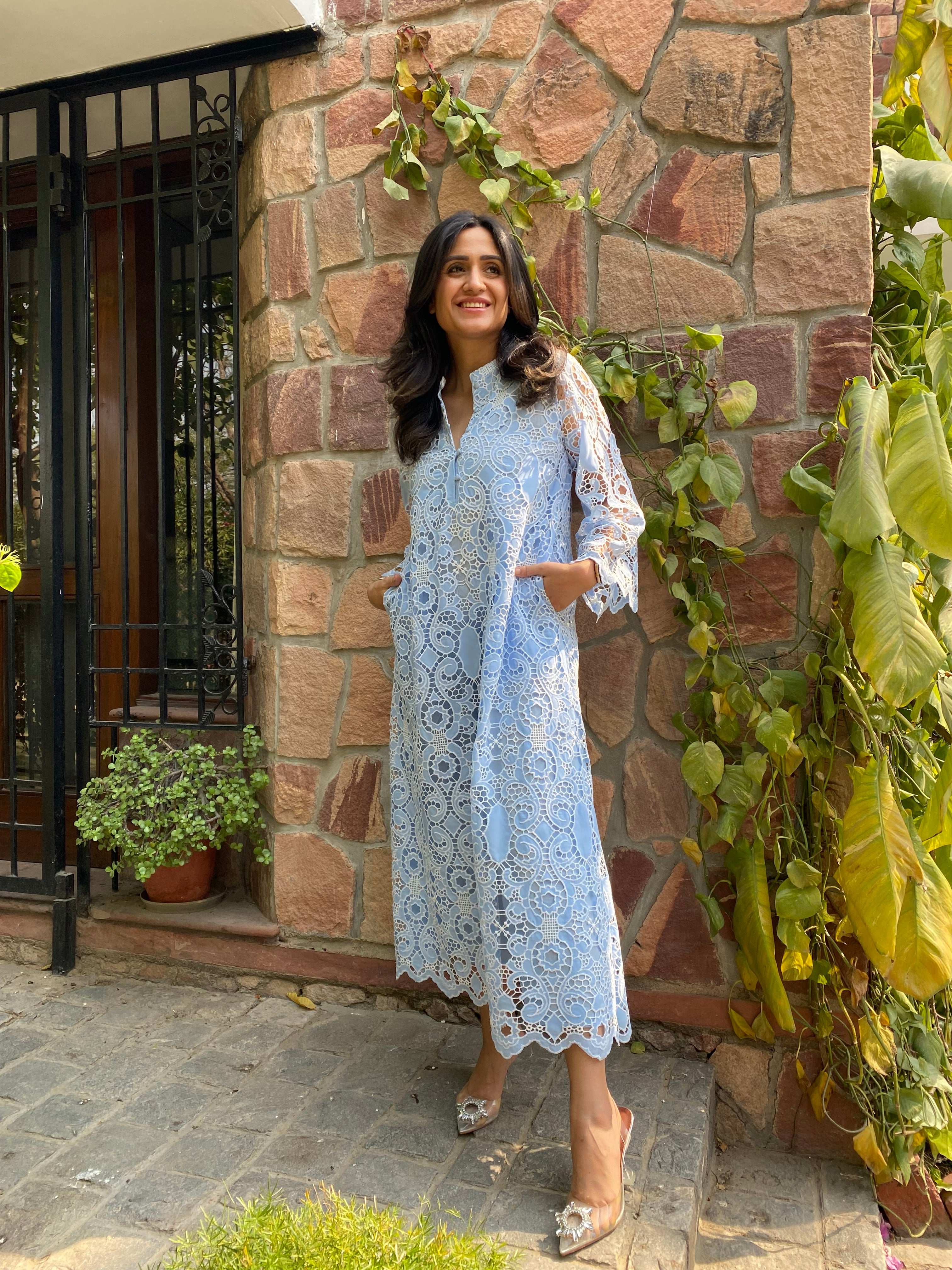 Light Blue Scallop Dress for Women