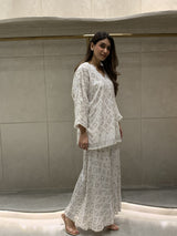 Mitaliwadhwa Sharara Set Sequin Kaftan Top With Sharara Set - White
