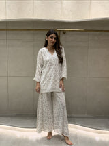 Mitaliwadhwa Sharara Set Sequin Kaftan Top With Sharara Set - White