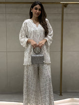 Mitaliwadhwa Sharara Set Sequin Kaftan Top With Sharara Set - White