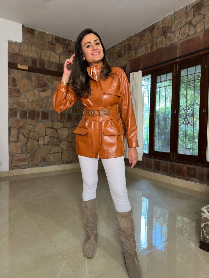Mitaliwadhwa Tan Faux leather Shirt