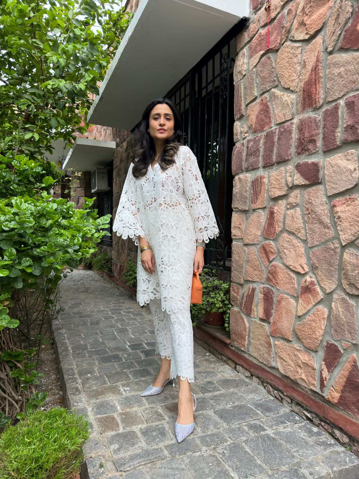 White Cutwork Pakistani Kurta Pyjama Set