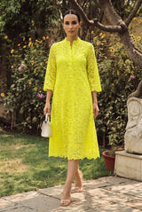 Mitaliwadhwa Yellow cotton schiffli dress