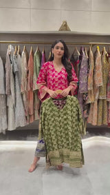 Banarasi Begum Tunic Set - Green and Coffee brown