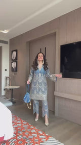 MW EMBELLISHED KURTA SET-BLUE