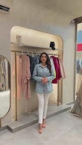 Light blue sequins denim shirt