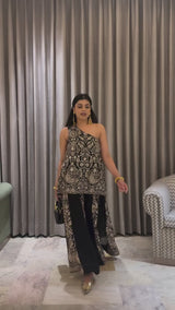Kritika J Aggarwal in MW One-shoulder Cape Set - Black and Gold