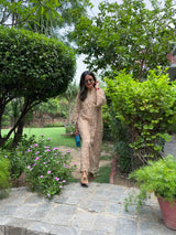 Beige cotton schiffli dress