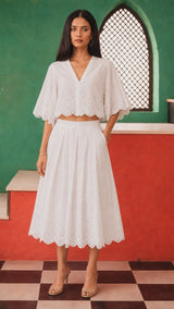 Cotton Lace Skirt set - White